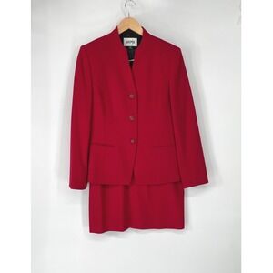 Kasper Women Wool Skirt Suit 10 Blazer Skirt Red Mandarin Collar Professional